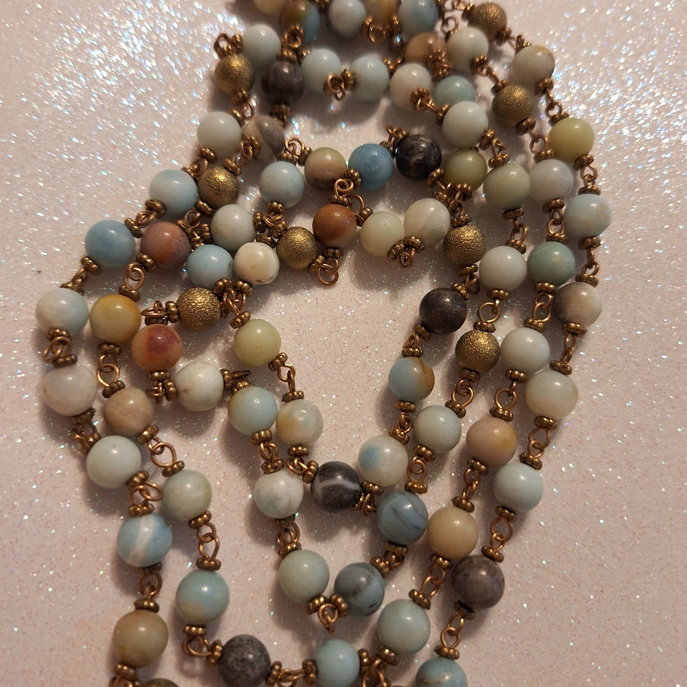 Amazonite Natural Stone Bead Necklace Elegant Gold Accents